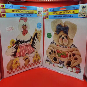 Vtg Plaid Iron On Transfer Lot Farmyard Friends 57763 57764 Hen Bunny New Sealed